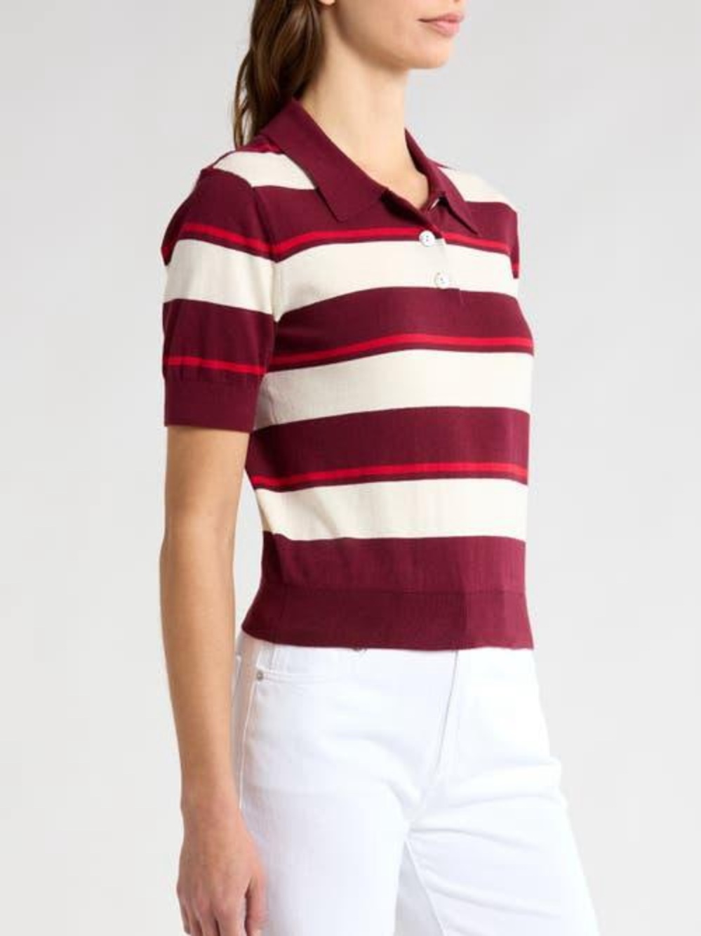Pistola 100% Cotton Striped Burgundy and Cream Polo Top Size Small